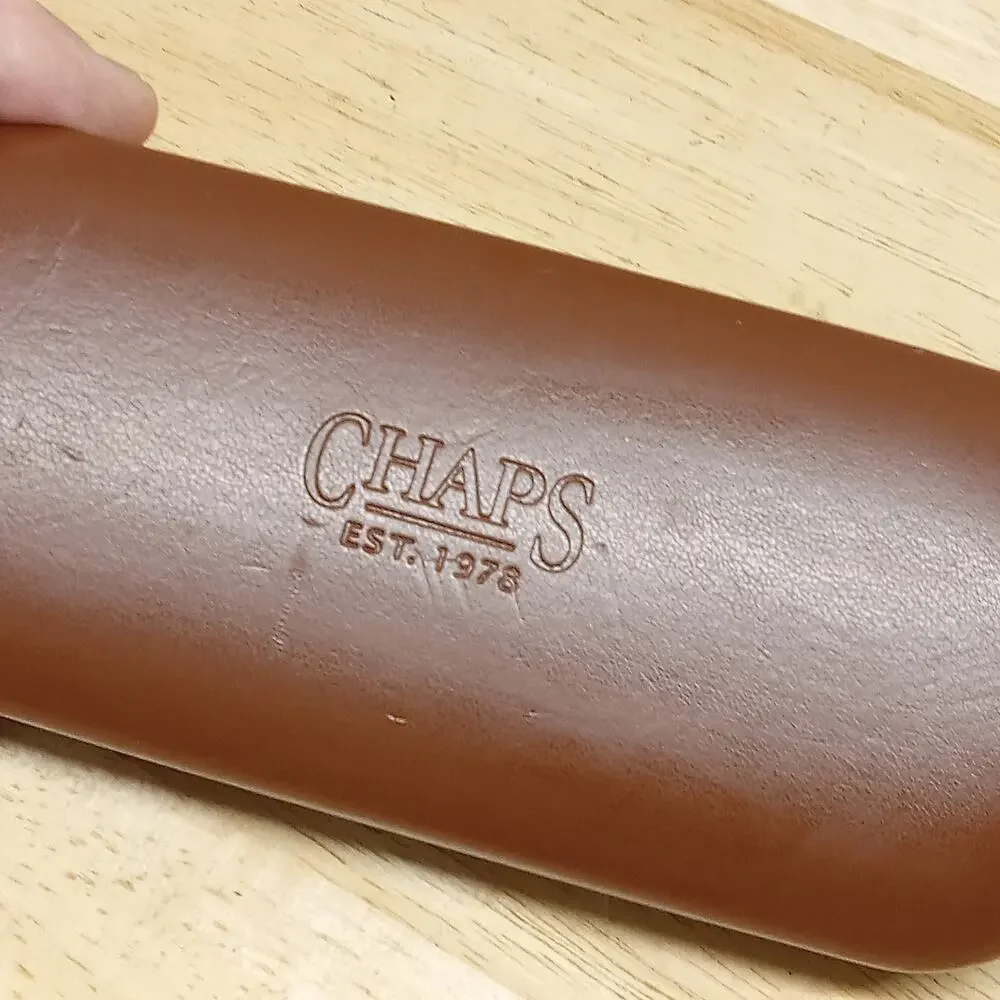 Chaps Eyeglasses Case Leather Brown Suede Inside Hinged Hard Case